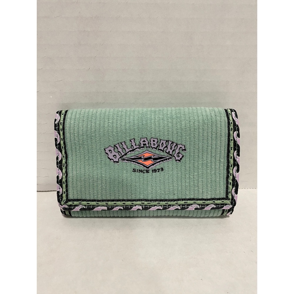 Billabong Trifold Wallet Corduroy Surf Logo Sage Green Trim Hook and Loop